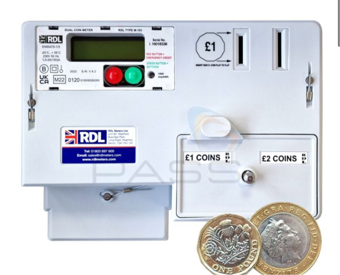 RDL M-101S (£1 & £2) Coin Electric Prepayment Meter & Timer - 100A