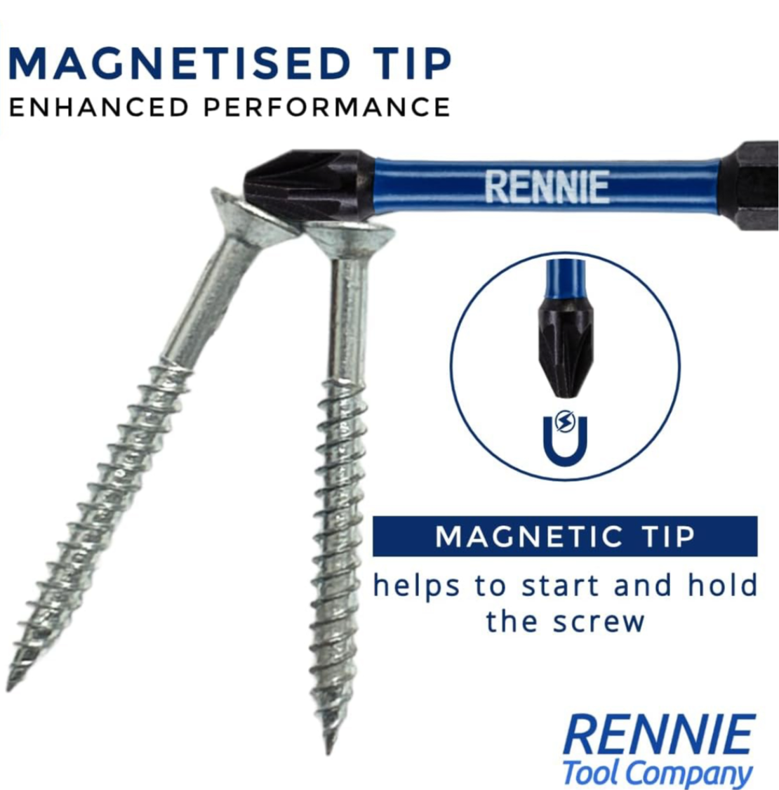 0) (Best Seller this month) Rennie 150mm Magnetic Impact Driver Bit PZ2 Extra Long PH1 Hex Shank - Black Oxide Coate