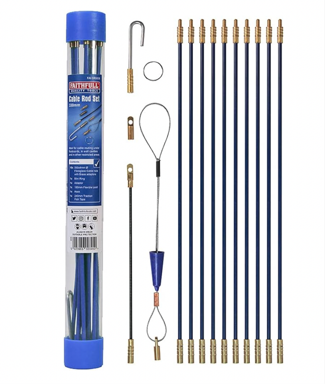 1) Fibreglass Cable Rod Set - 10 Piece (3.3MTR)