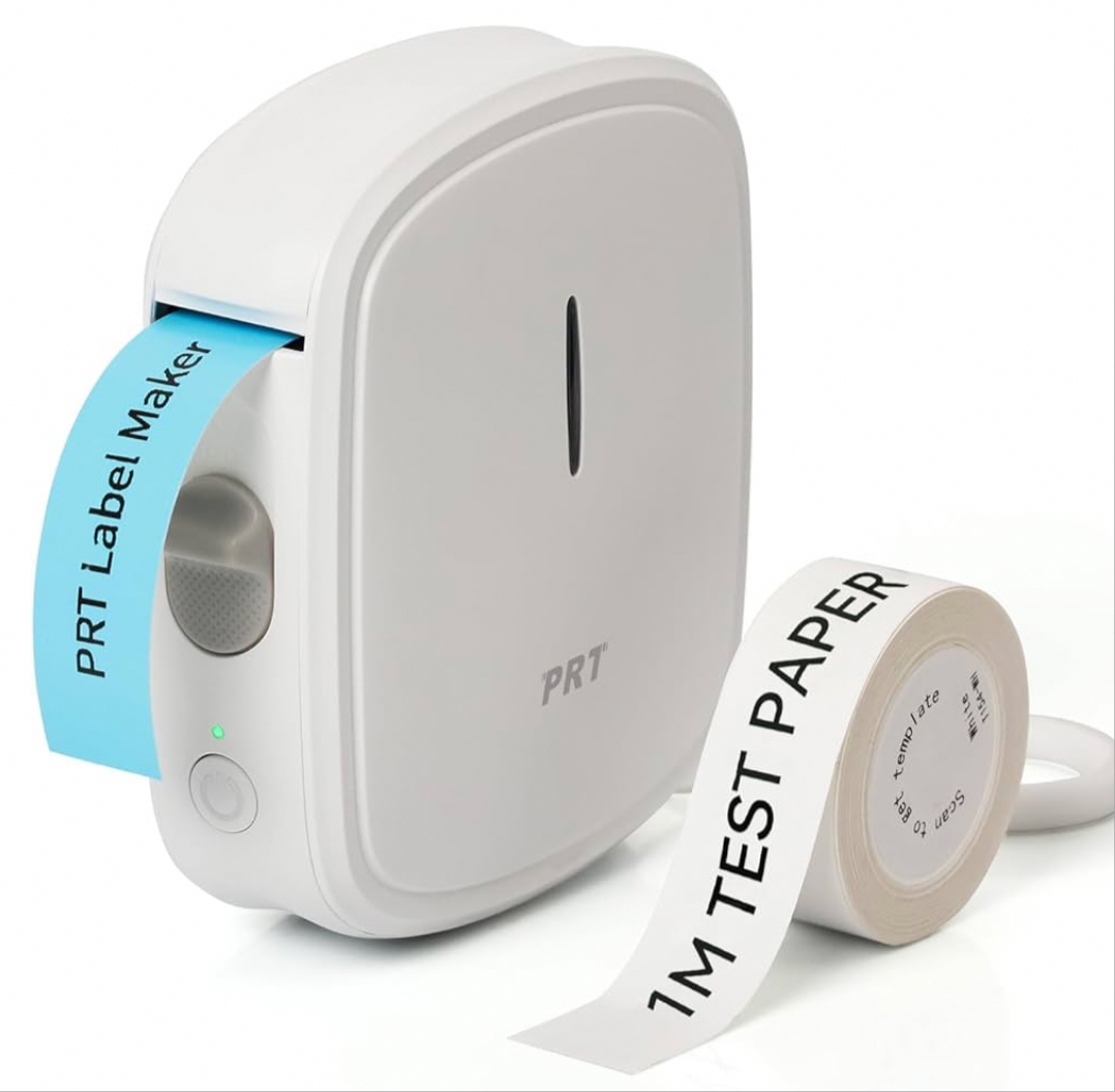 005) PRT Label Makers Thermal Printing Machine with 1x Tape Built-in Cutter Portable Bluetooth Handheld Sticker Printer for Home Office Organization iOS Android Mini Inkless Labeler USB Rechargeable- White