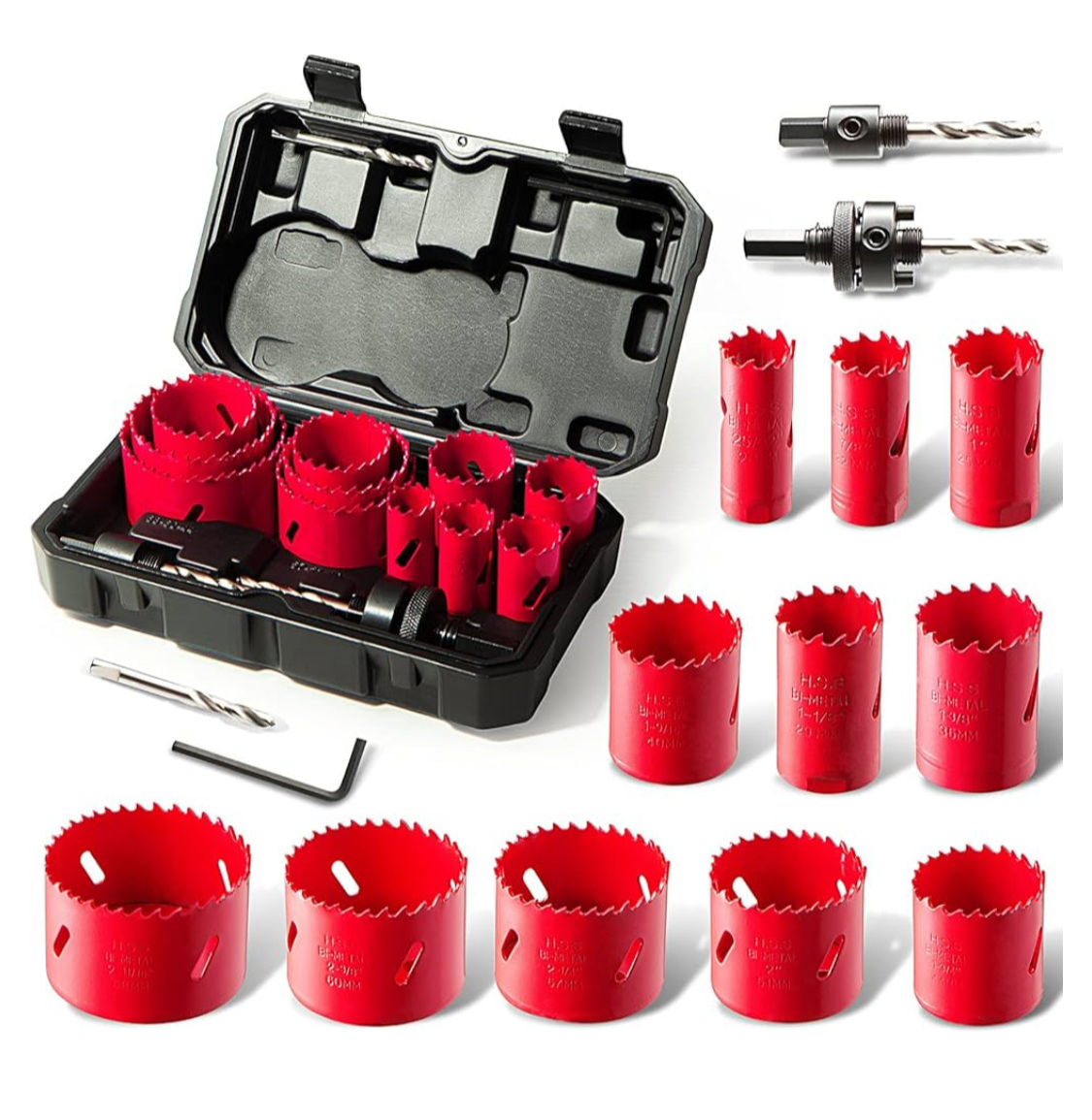 2) Bi-Metal Hole Saw, 17 PCS Hole Saw Set 20mm-68mm, Cutting Depth: 40mm, Perfect for Drilling Soft Metal, Wood, PVC Board and Plastic