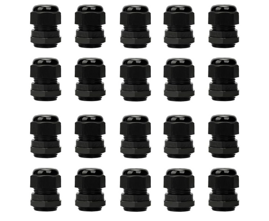 0) (Best Seller this month) 20x M20 Cable Glands - IP68 with Locknut - Black