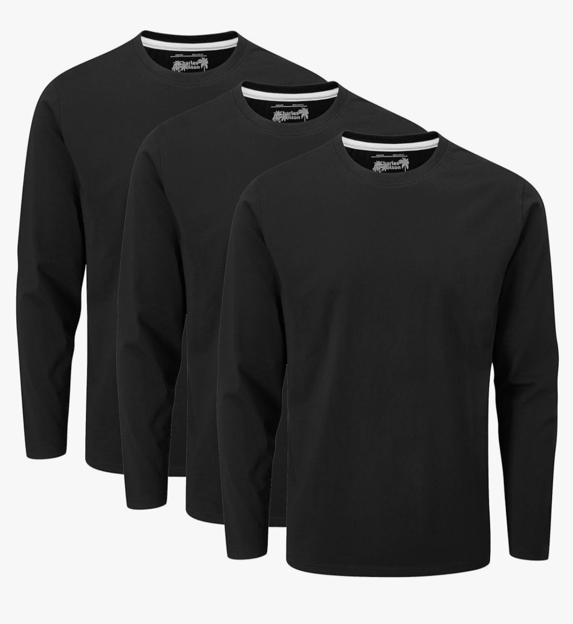 999) 3x Pack Long Sleeved Plain Crew Neck T-Shirt