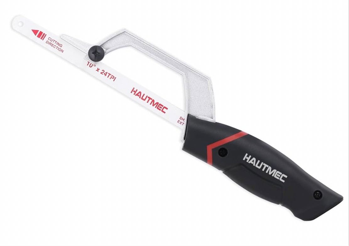 HAUTMEC Junior Hacksaw, Mini Hack Metal Saw, Compact Handsaw with 10"(250mm) Bi-Metal HSS Blade, Tool-Free Replace Blade & Cutting Guide Design, Especially Cuts in Tight Hard-Reach Spaces