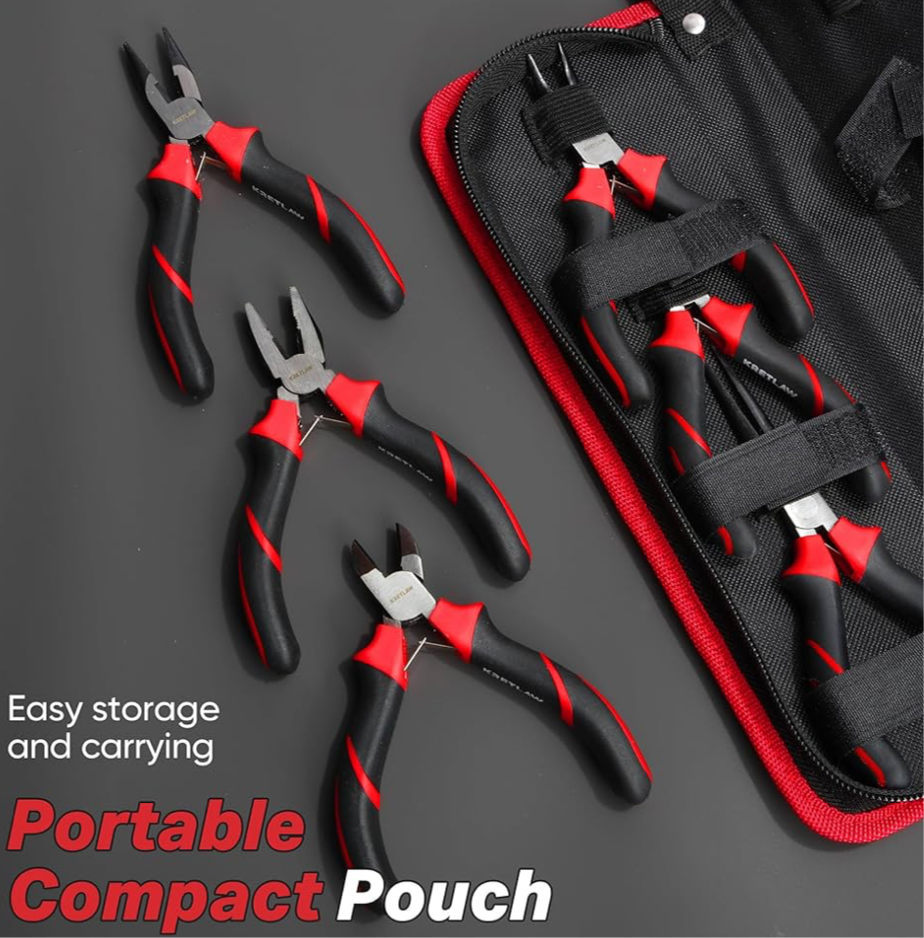KRETLAW Mini Pliers Set 6Pcs - Needle Nose, Long Nose, Bent Nose, Diagonal, End Cutting