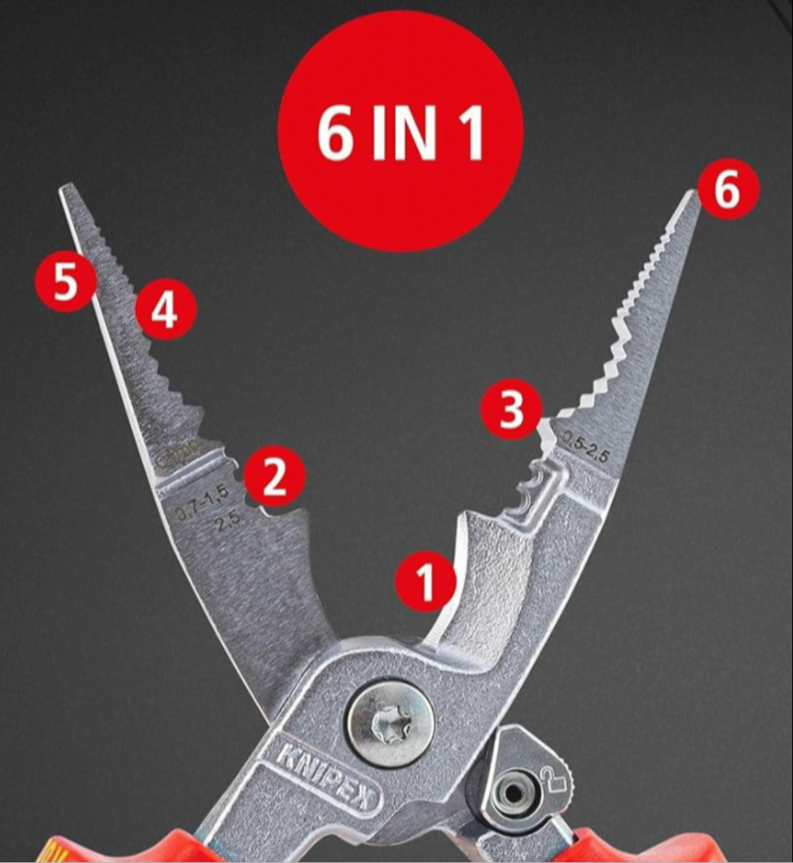 -00) KNIPEX Pliers for Electrical Installation, VDE, Opening Spring, for Cutting Cable, Wire Stripping, Crimping, Gripping & Bending