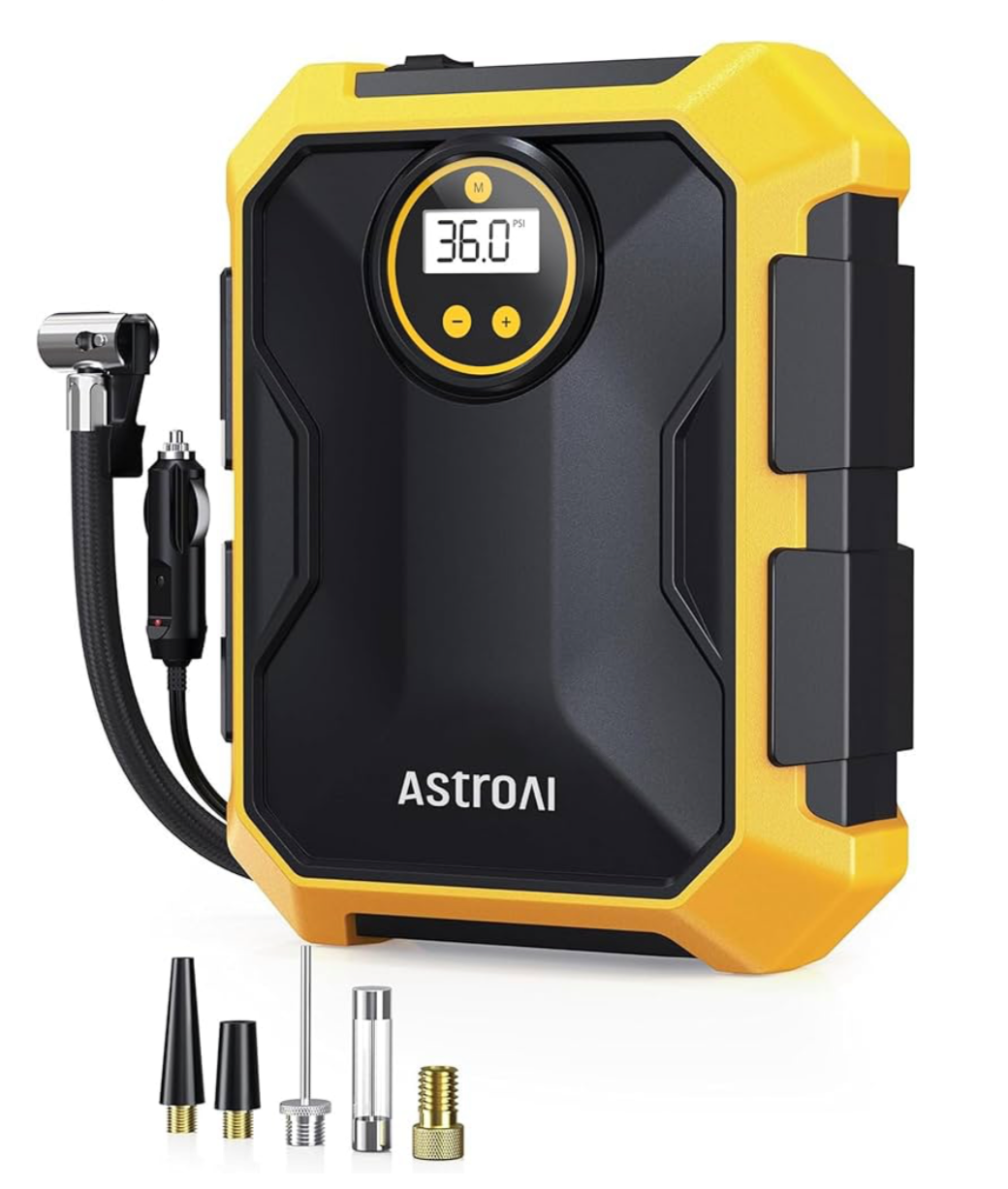 1) AstroAI Tyre Inflator 12V DC Portable Air Compressor, Car Accessories, Auto Tyre Pump 100PSI with LED Light, Digital Air Pump for Car Tyres