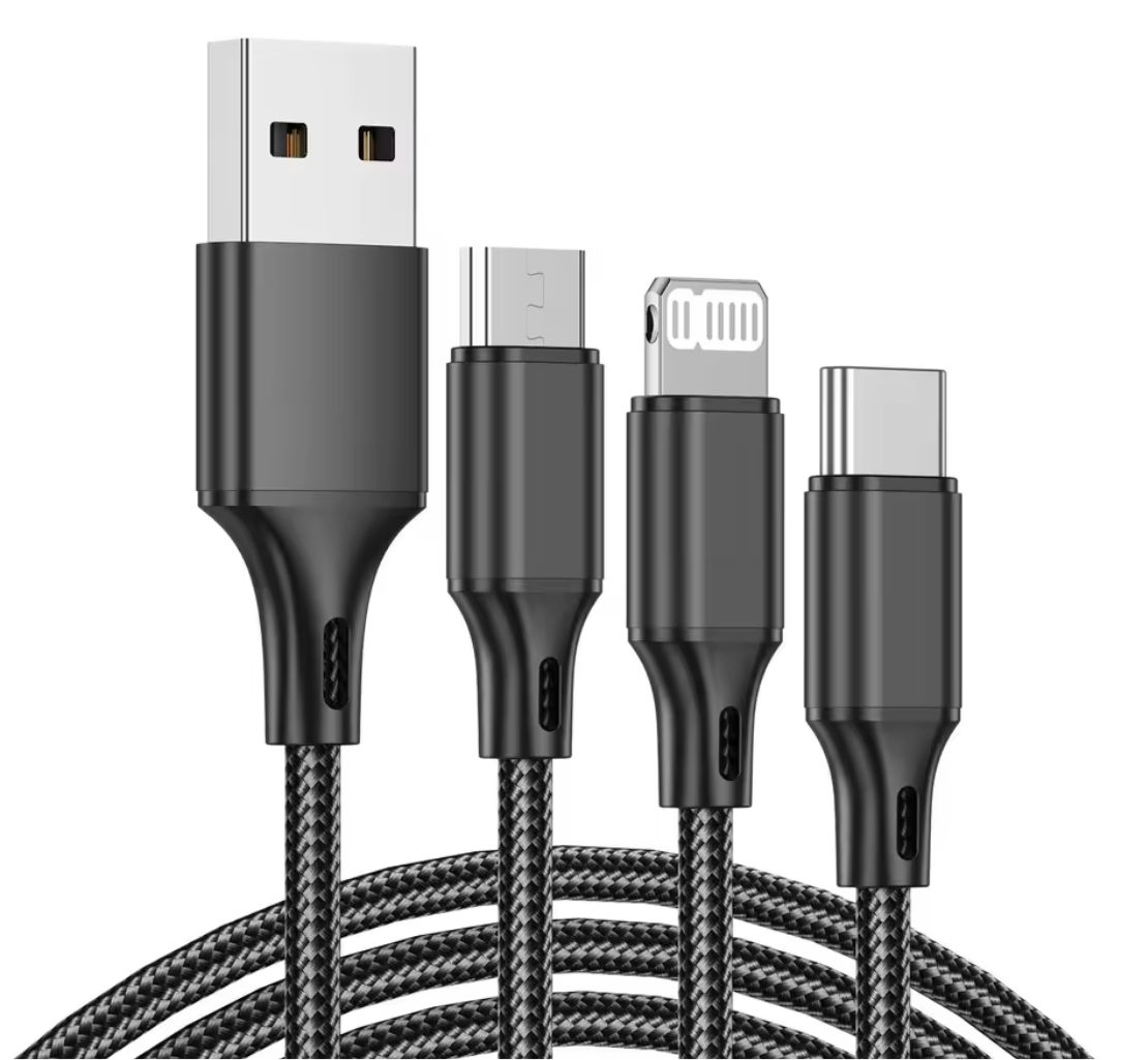 0) 1.2meter USB Fast Charging Cable x1 (All 3 Charging leads - C Type - Lightning - Micro USB)