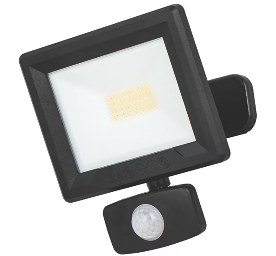 LUCECO ESSENCE OUTDOOR LED FLOODLIGHT WITH BALL JOINT & PIR SENSOR (BLACK 20W 2000LM)
