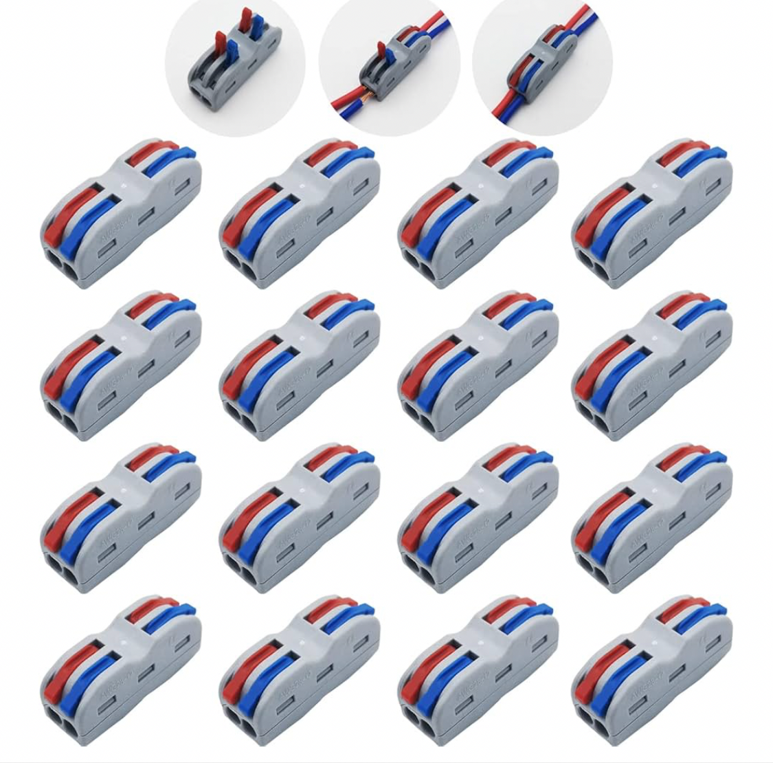 1) 16x Lever cable Connector, 2 Way 4 Port Quick Connection Terminal Spring Connector