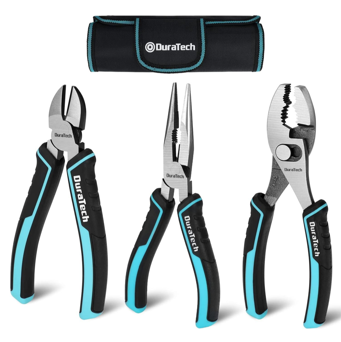 DURATECH 3Pcs Pliers Tool Set, 150mm Long Nose Pliers, Diagonal Cutting Pliers and Slip Joint Pliers