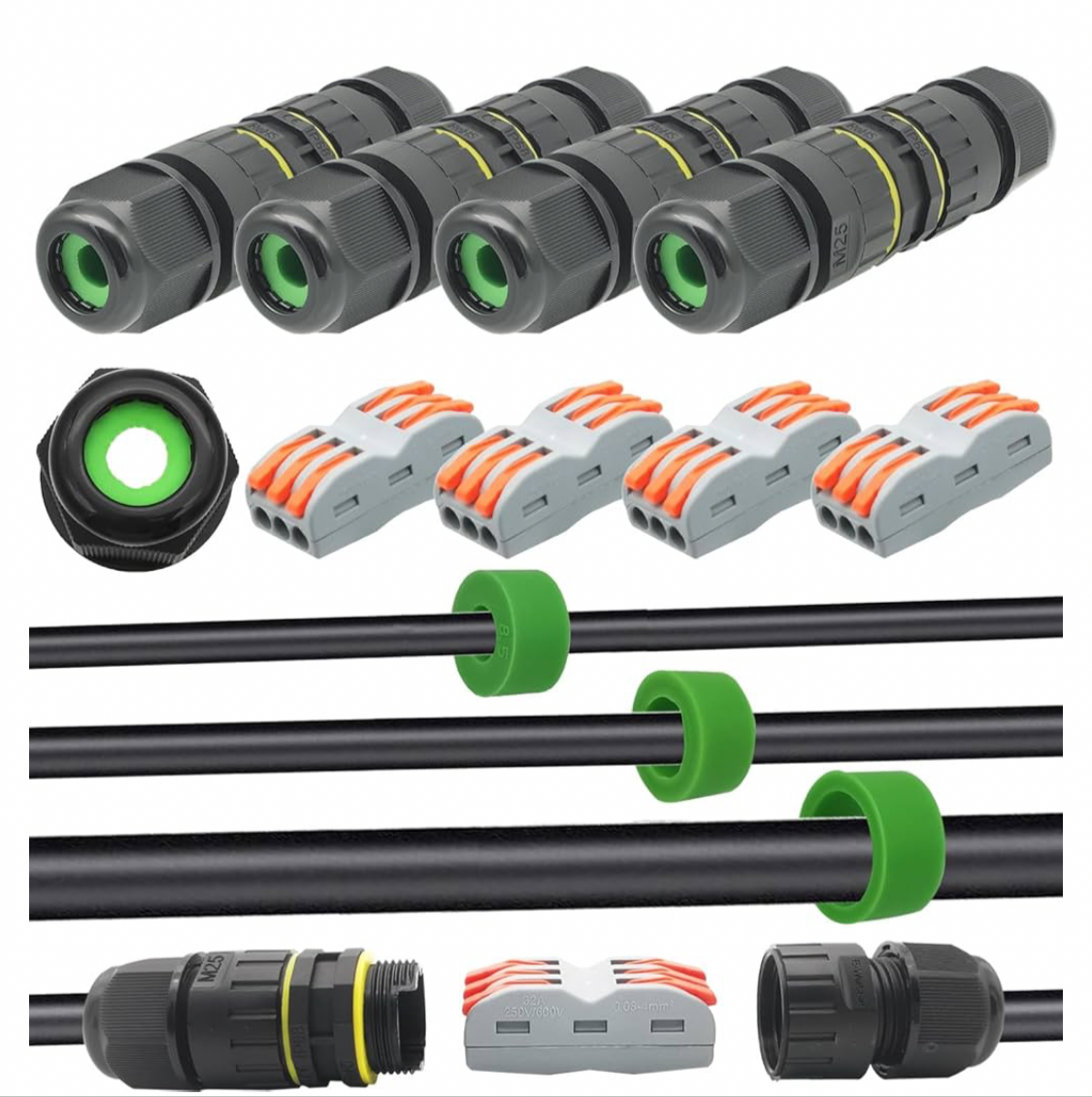 CTRICALVER Waterproof Junction Box Outdoor Cable Connector New IP68 Connector External Sleeve Coupler 5mm-14mm (Pack of 4)