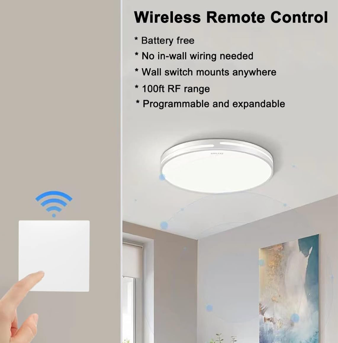 02) Wireless Light Switch Kit, No Wiring No Battery, Self-powered Remote Control Switch with Easy-to-Install Receiver, Portable Waterproof Wireless Switch for Lights