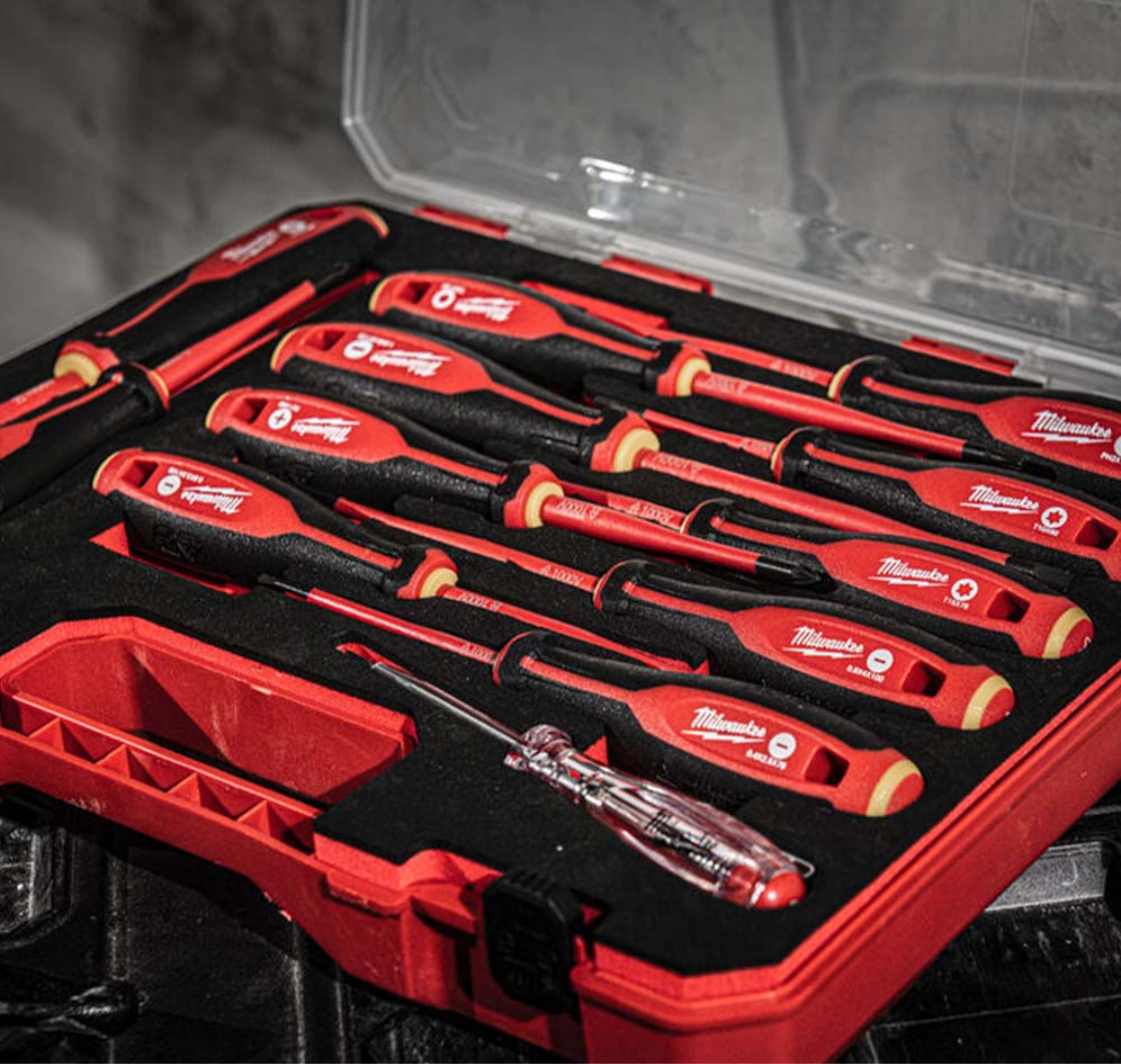 2) MILWAUKE 12 Piece TRI-LOBE VDE Mixed Screwdriver Set with Voltage Tester