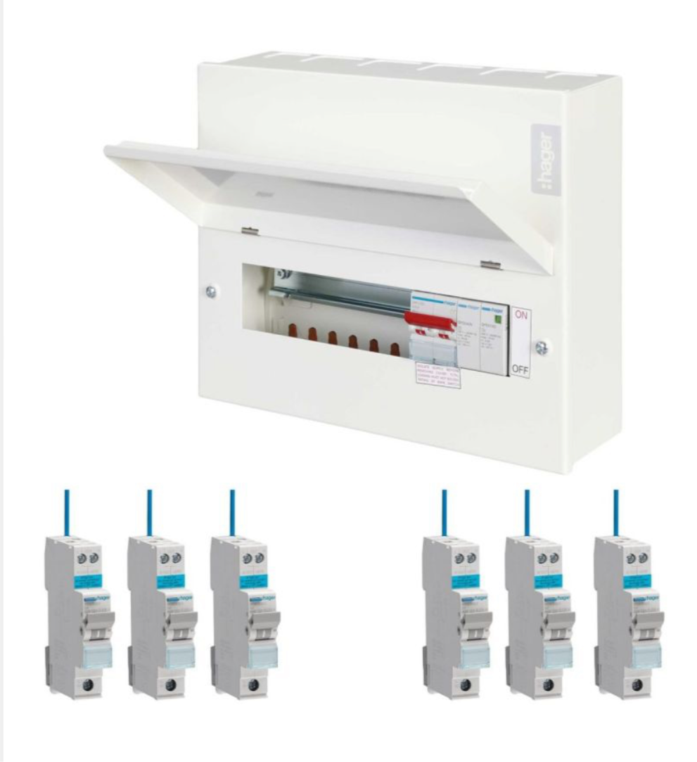 Hager 8 Way Main Switch Populated Consumer Unit + Surge Protection