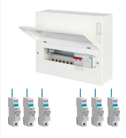 Hager 8 Way Main Switch Populated Consumer Unit + Surge Protection