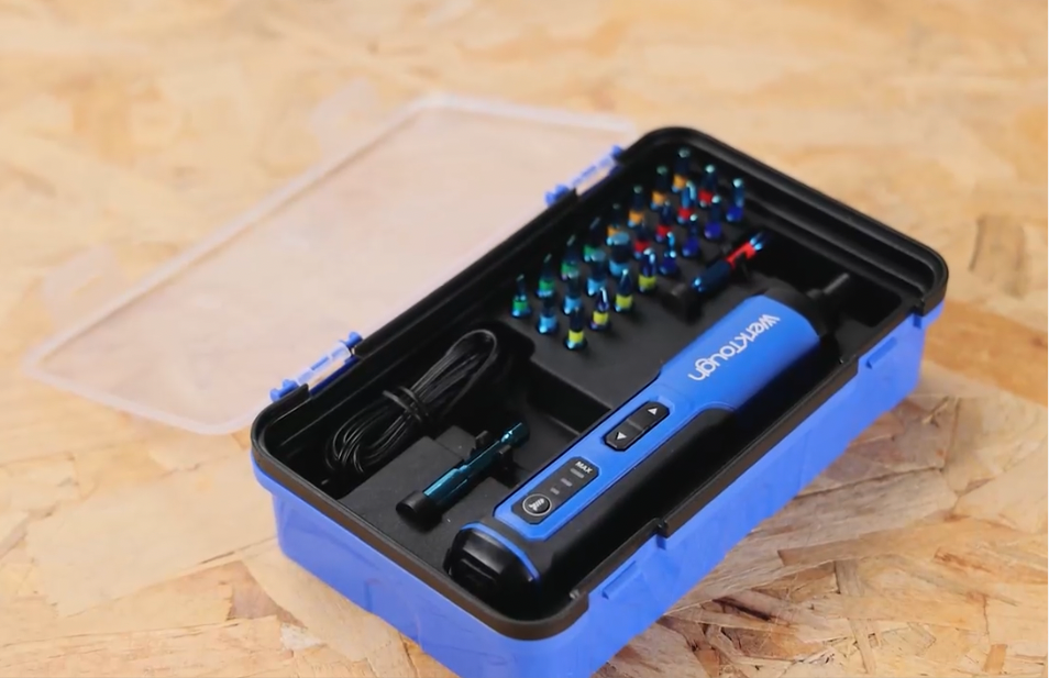 Werktough 4v Mini Electric Cordless Screwdriver with 3-Gear Torque, 5Nm Power, 25pc Screwdriver Bits S2, LED Light USB Charging