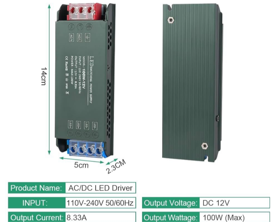 0) Best Seller - 100watt 12V LED Driver - Compact Ultra-Thin Constant Voltage Low Voltage