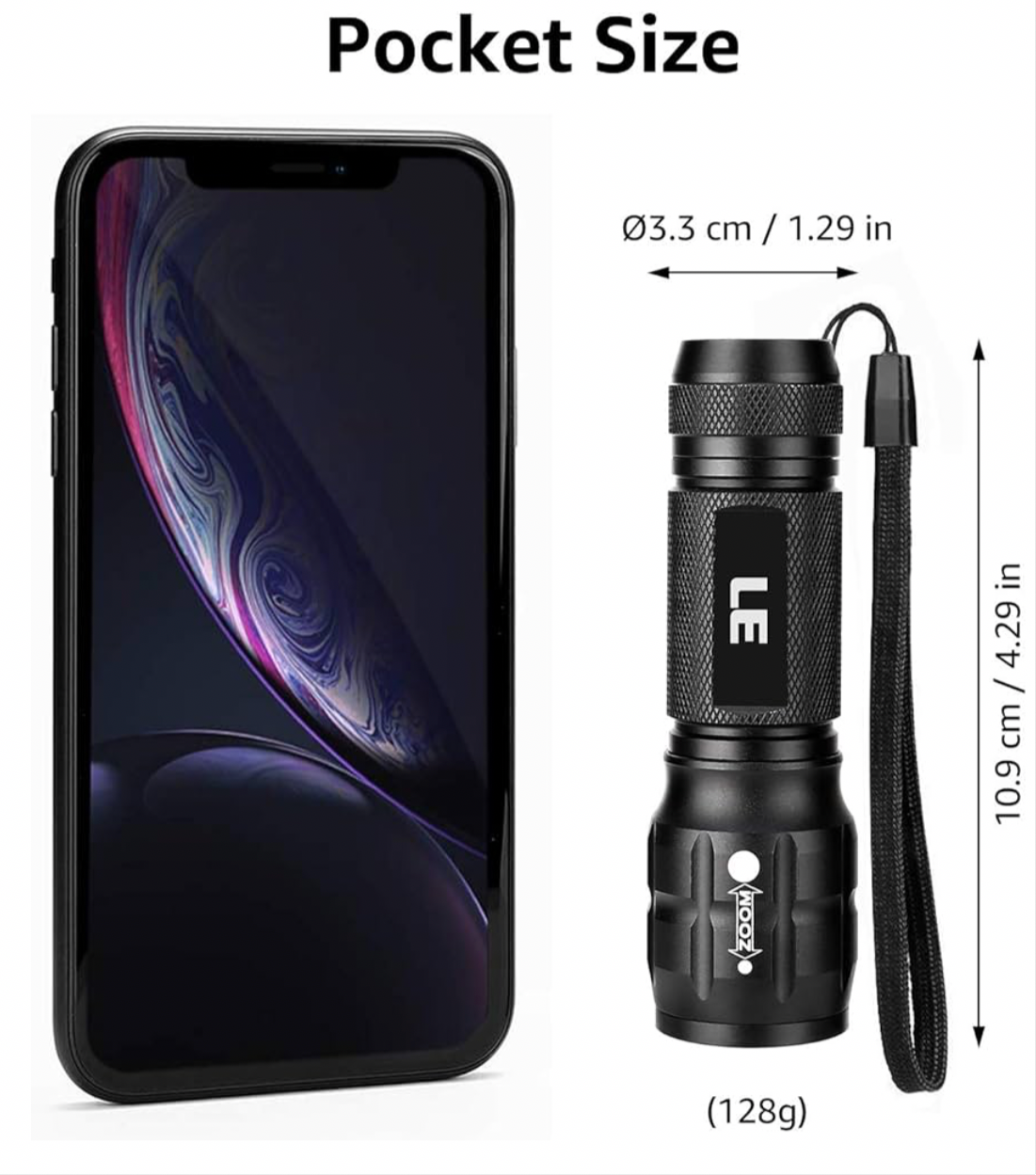 LE LED Torch Battery Powered, LE1000 Super Bright Hand Flashlight, Adjustable Focus, Water Resistant, Lightweight Small Torch