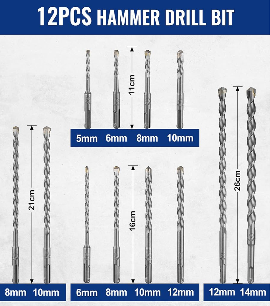 02) WORKPRO 17-Piece SDS Plus Drill Bit Set