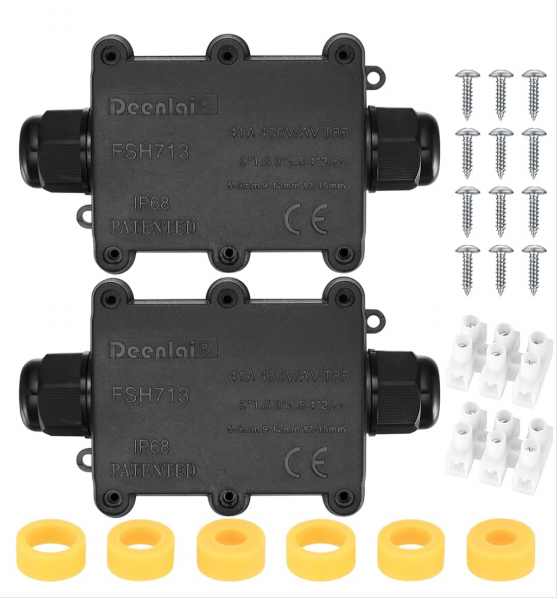 2 Pcs IP68 Waterproof Junction Box Outdoor, 2 Way Outdoor Electrical Cable Connectors, Waterproof Electrical Junction Box for 5-15MM Diameter Cable Connection Wire Connectors, Black