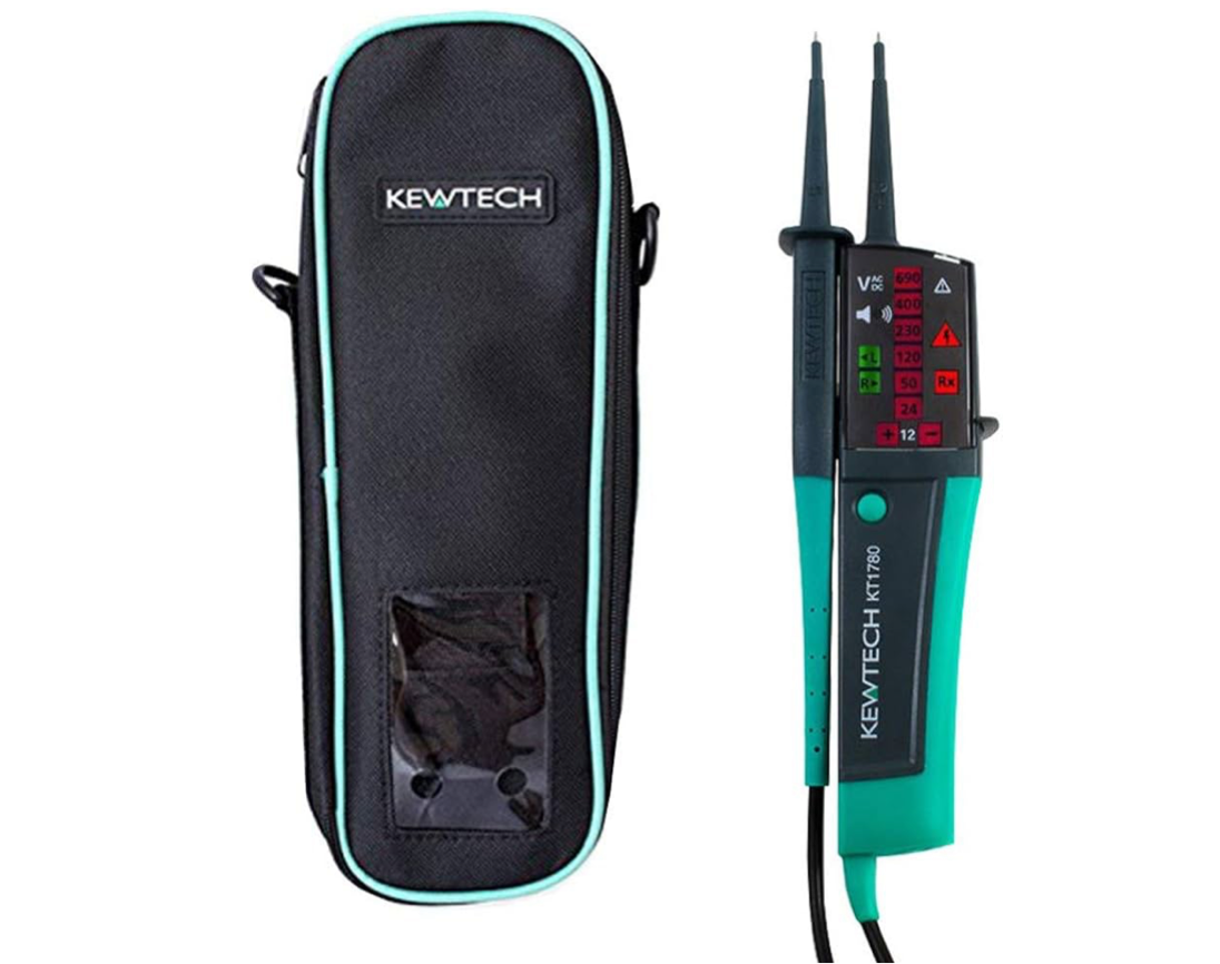 Kewtech Voltage Testing Kit (KEWC1, KT1780) - This Kit Comes With KT1780 690 Volt AC/DC 2 Pole Voltage & Continuity Tester, AND A KEWC1 Deluxe, Protective, Soft Carry Case