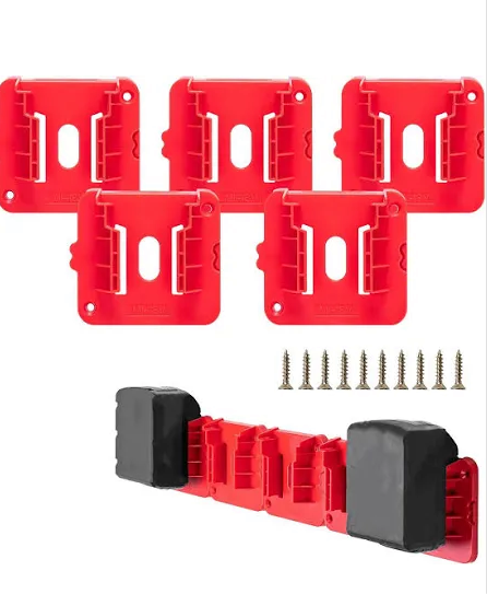 5X Red Battery Mounts Storage Holder Rack - Compatible with Milwaukee 18V Battery