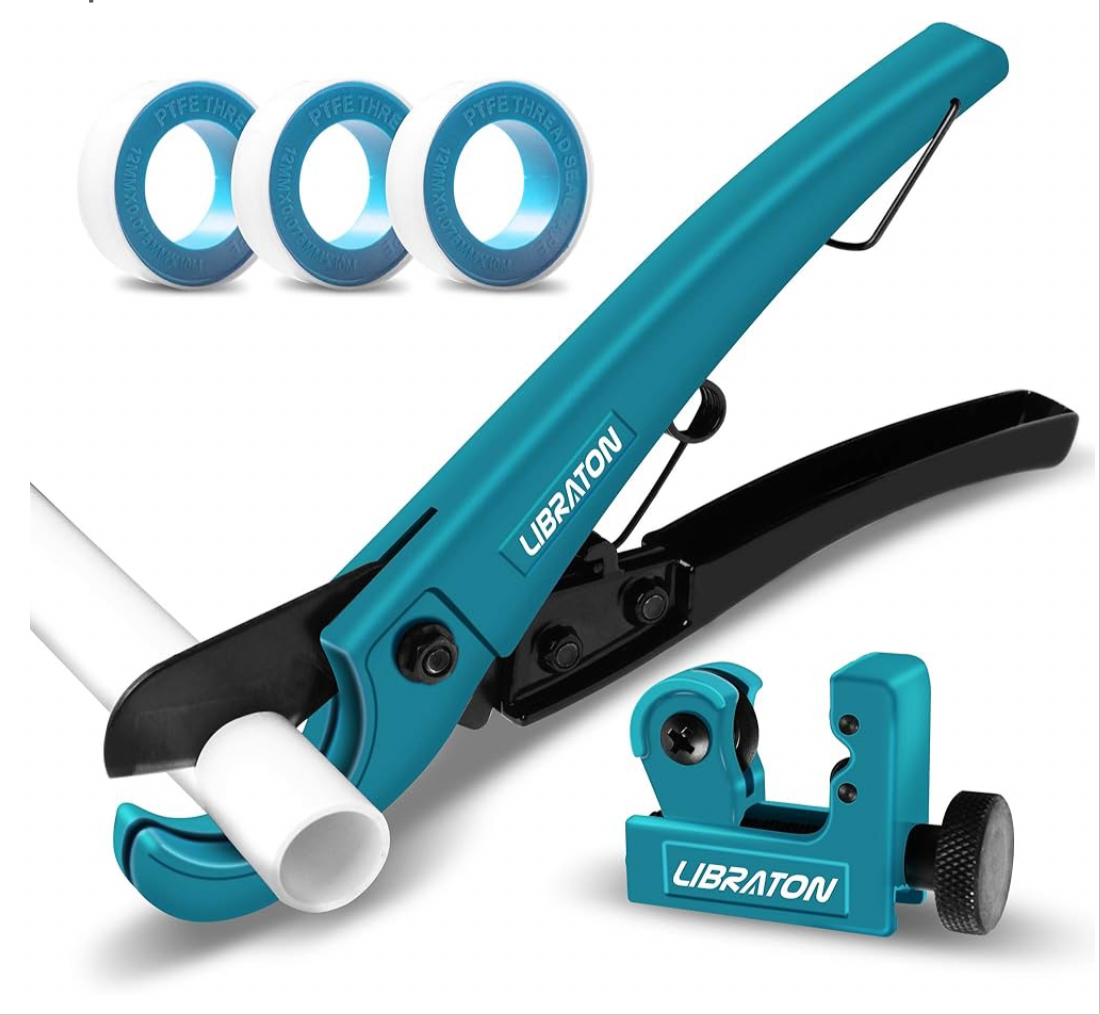 Libraton Plastic Pipe Cutter 0-31mm, PVC Pipe Cutter Set for PEX, PVC, PPR Plastic Hoses, Hose Cutter with Tube Cutter 3-22mm, 3-Piece 10Meter PTFE Seal Tapes