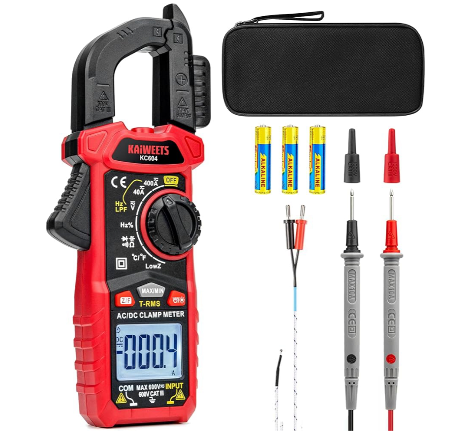 KAIWEETS Clamp Meter DC/AC current, Amp Meter Auto-ranging with D-Shaped Jaw, Clamp Multimeter Flashlight Backlight for Measuring AC DC Voltage Current Temperature Continuity Diode NCV, KC604