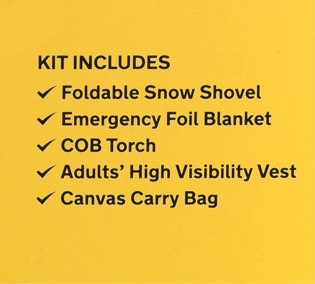AA Winter Car Kit AA3386 - Folding Snow Shovel, LED/COB Torch, Foil Blanket, Hi-Vis Vest - Zipped Storage Bag – Suitable for Any Vehicle