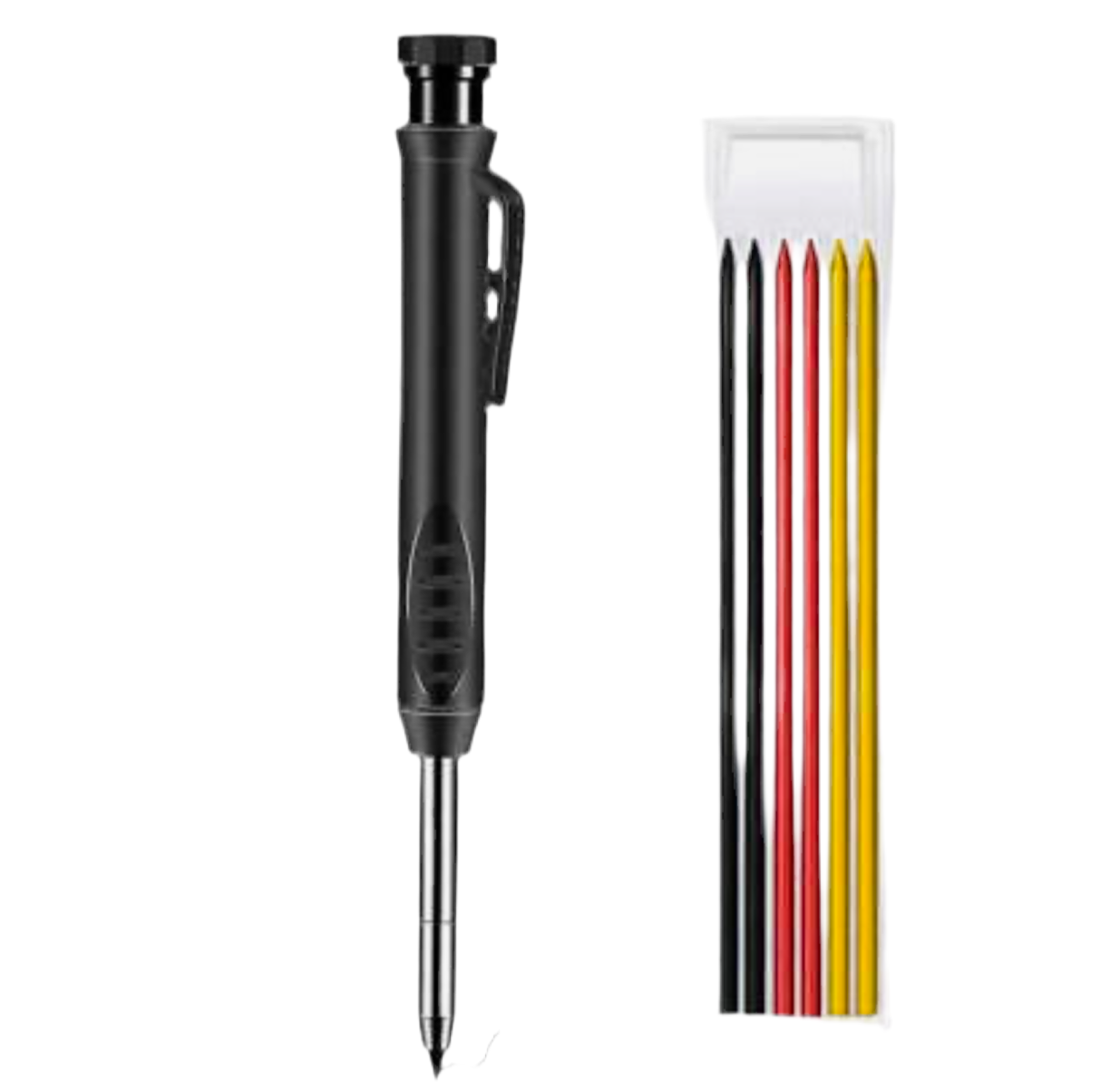 02) SOLID CARPENTER PENCIL SET with 6x Refills (Built-in Sharpener)