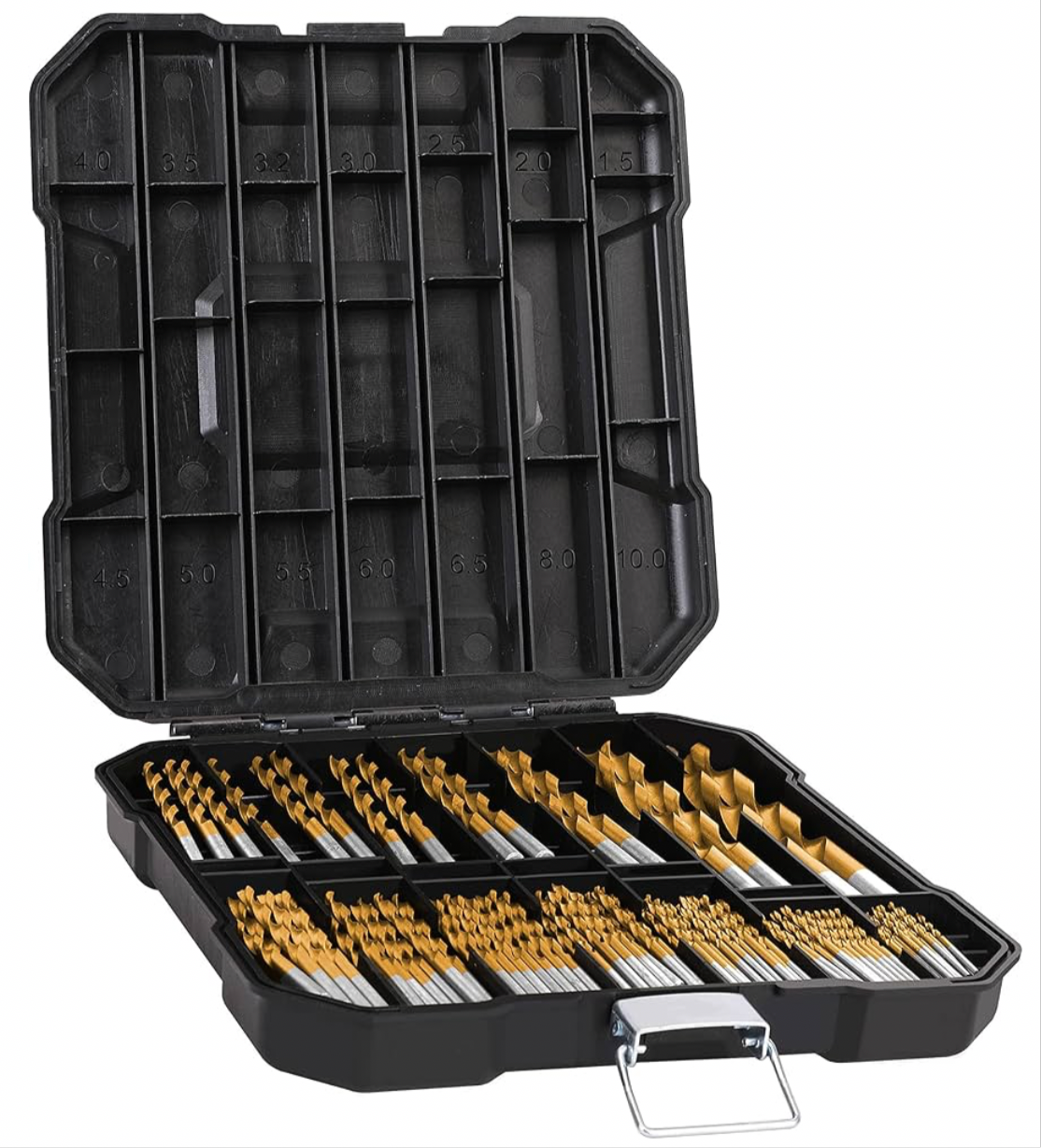 HURRICANE Metric 99pc Titanium Twist Drill Bit Set, 135° Tip High Speed Steel Jobber Drill Bits Kit for Wood/Cast Iron/Aluminum Alloy/Plastic/Fiberglass, with Storage Case, Size from 1.5mm to 10mm