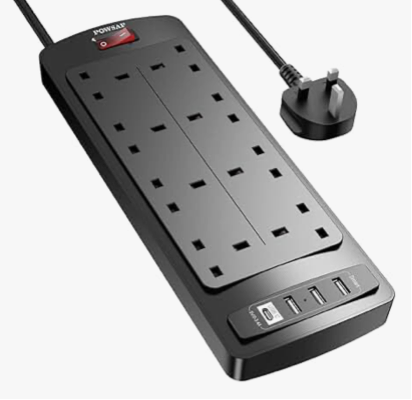2M Extension Lead with 4 USB Slots (3.4A, 1 Type C and 3 USB-A Ports)