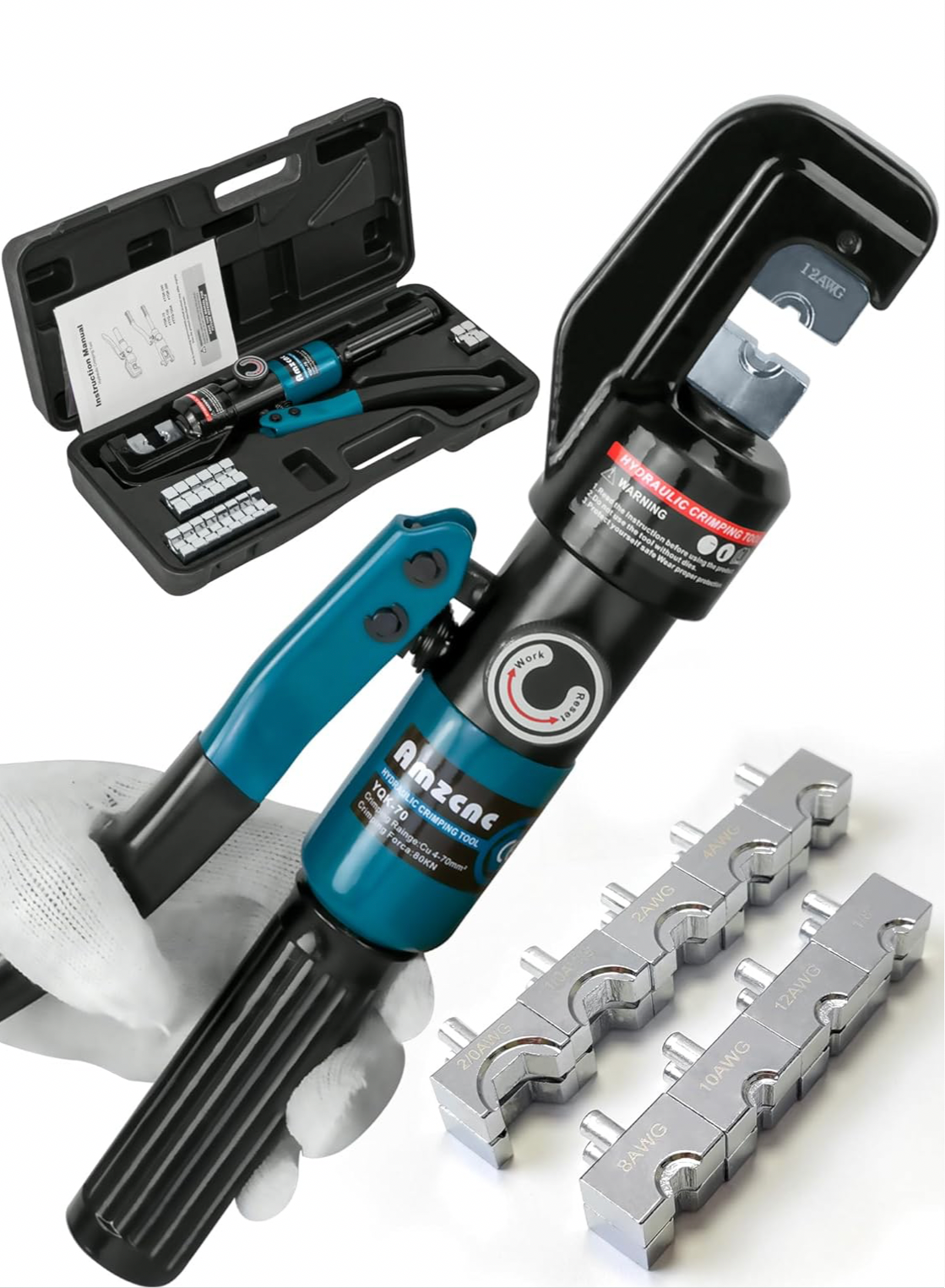Hand Operated Hydraulic Crimping Tool Range 12 AWG-2/0 AWG for Cable lugs Hydraulic Crimping Crimper Wire Terminal Lug Tool with 9 Pairs Dies