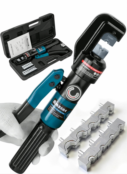 Hand Operated Hydraulic Crimping Tool Range 12 AWG-2/0 AWG for Cable lugs Hydraulic Crimping Crimper Wire Terminal Lug Tool with 9 Pairs Dies