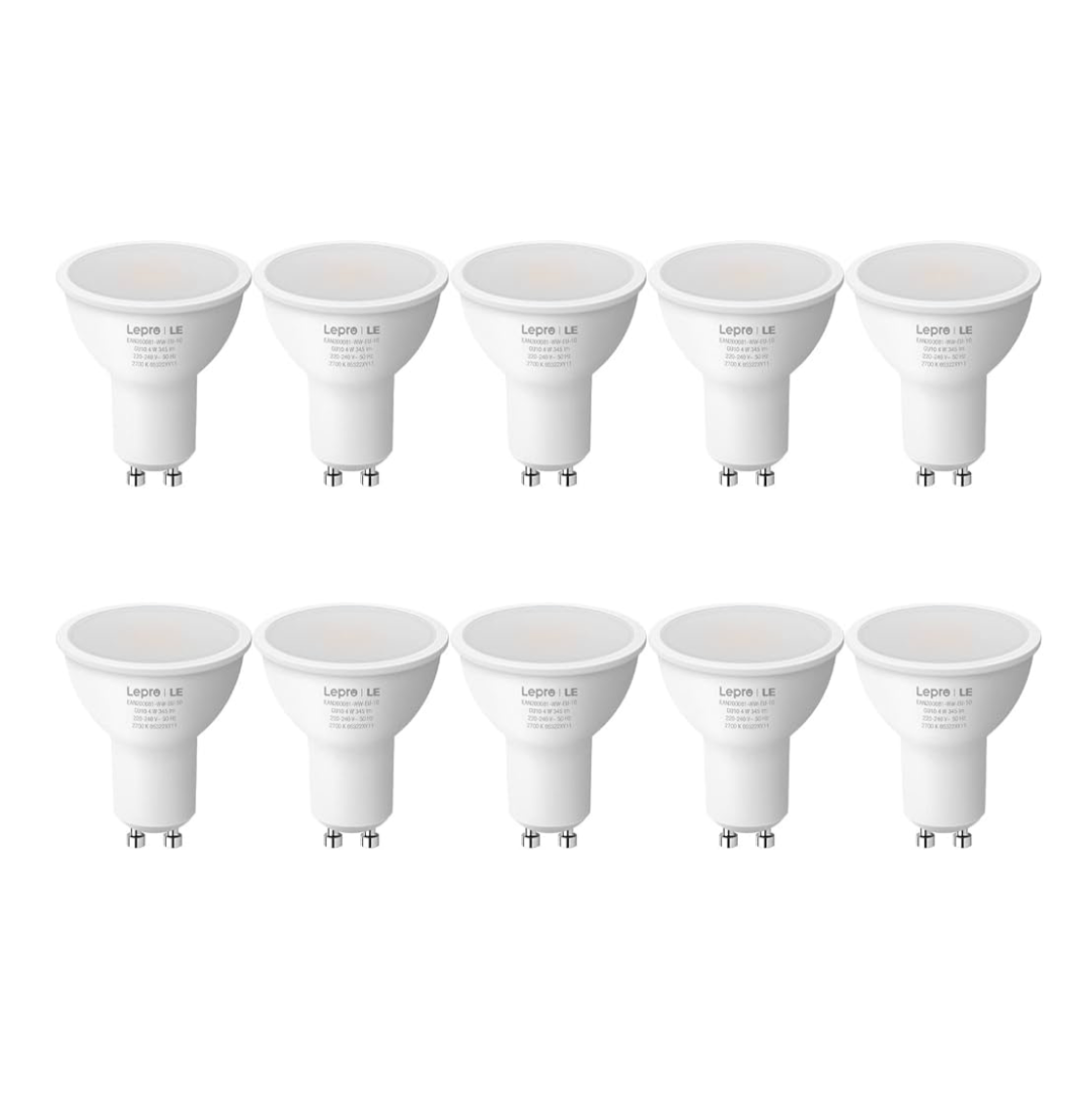 0) (Best Seller) 10x LEPRO Warm White Led GU10 Lamps (2700K-4W-345lm-50W)Non-dimmable