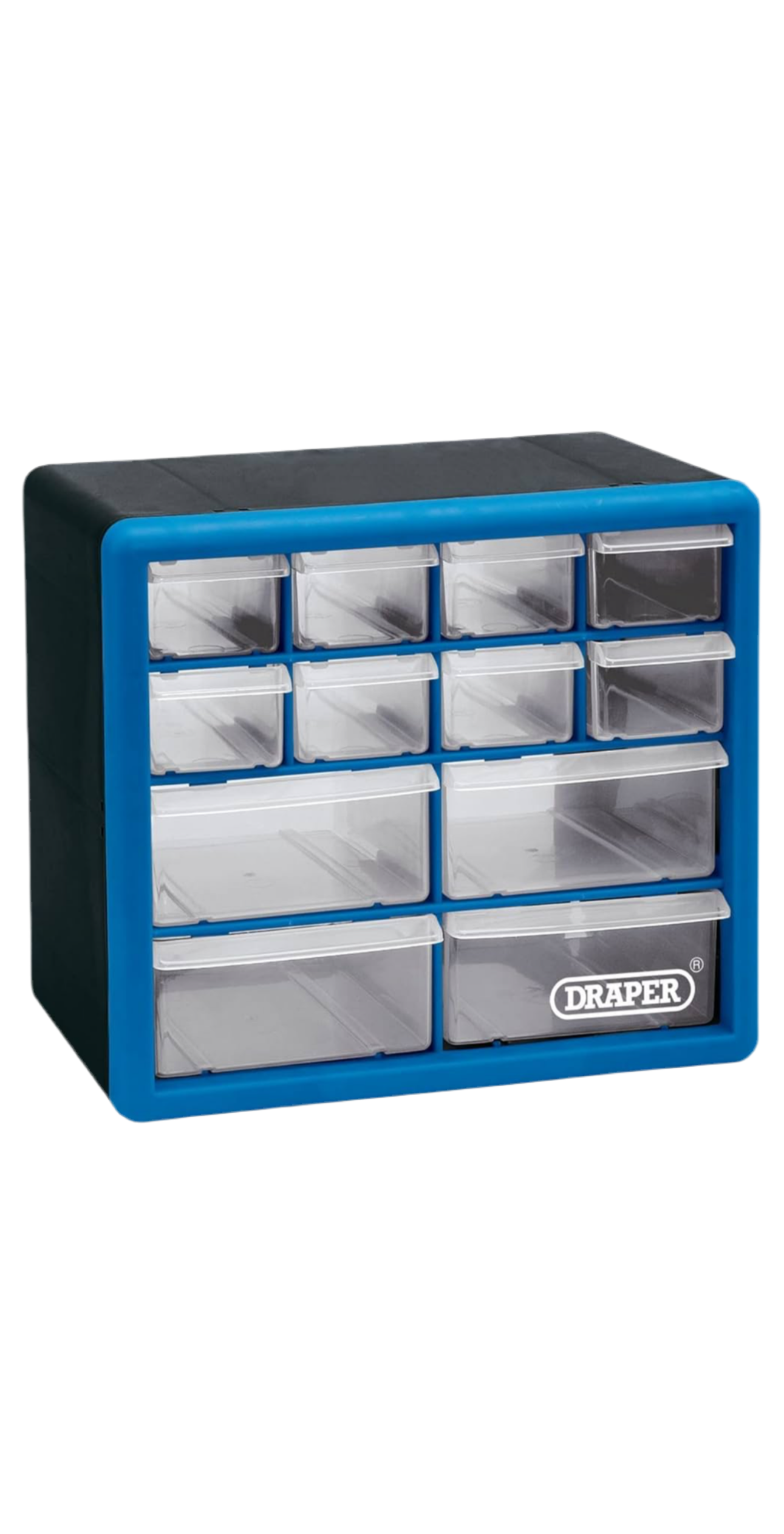 1) Draper 12 Drawer Organiser Storage Unit Plastic - Wall Mountable