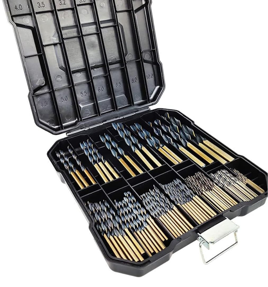 99Pcs HSS Titanium Coated Twist Drill Bit Set, 135° Tip High Speed Steel Drill Bits Kit with Storage Case for Drilling in Wood/Cast Iron/Aluminum Alloy/Plastic/Fiberglass Size from 1.5-10mm
