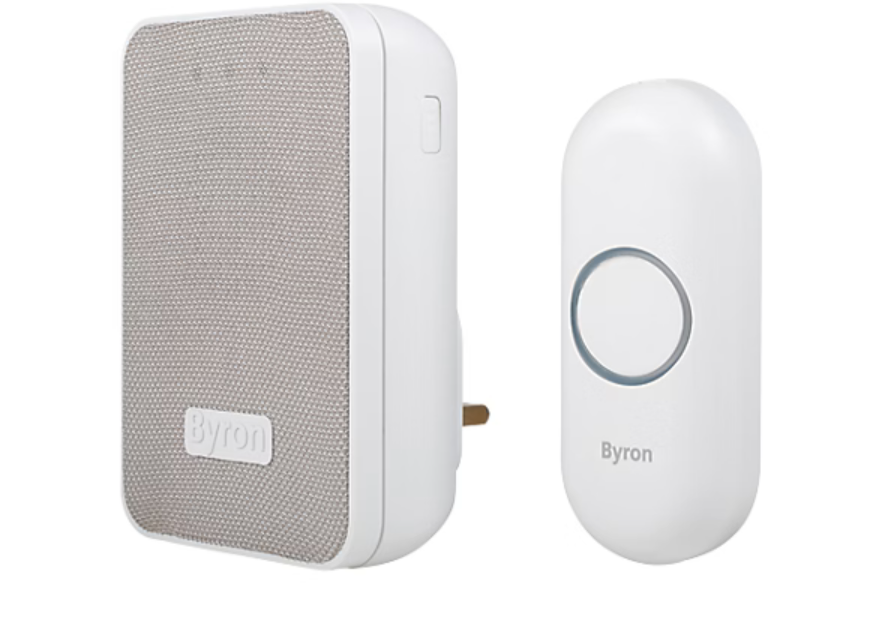 1) BYRON DBY PLUG-IN WIRELESS DOORBELL WHITE/GREY