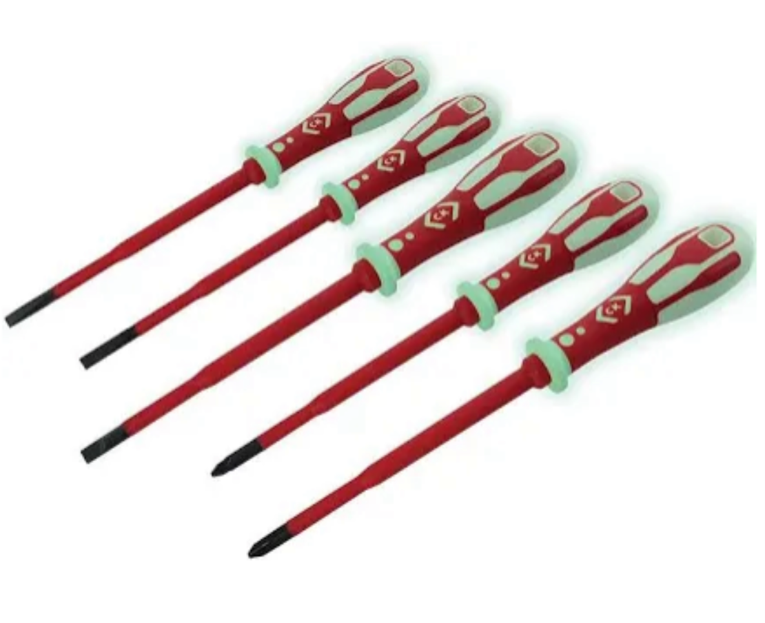 1) CK 5 Pce Glow Dextro VDE 1000v Insulated Slim Pozi/Slot Screwdriver Set,T49283PD