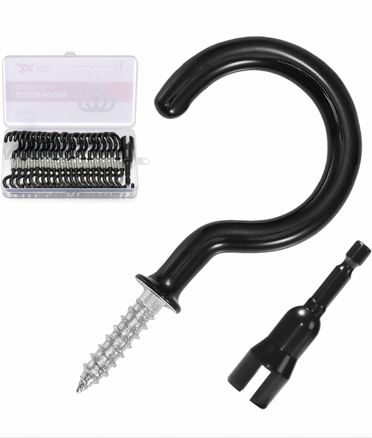 1) ColumPRO Stainless Steel Screw Hooks Set with 40PCS Ceiling Hooks & One Wing Nut Driver for Home & Office Organization, Heavy-Duty, Easy to Install, Durable.