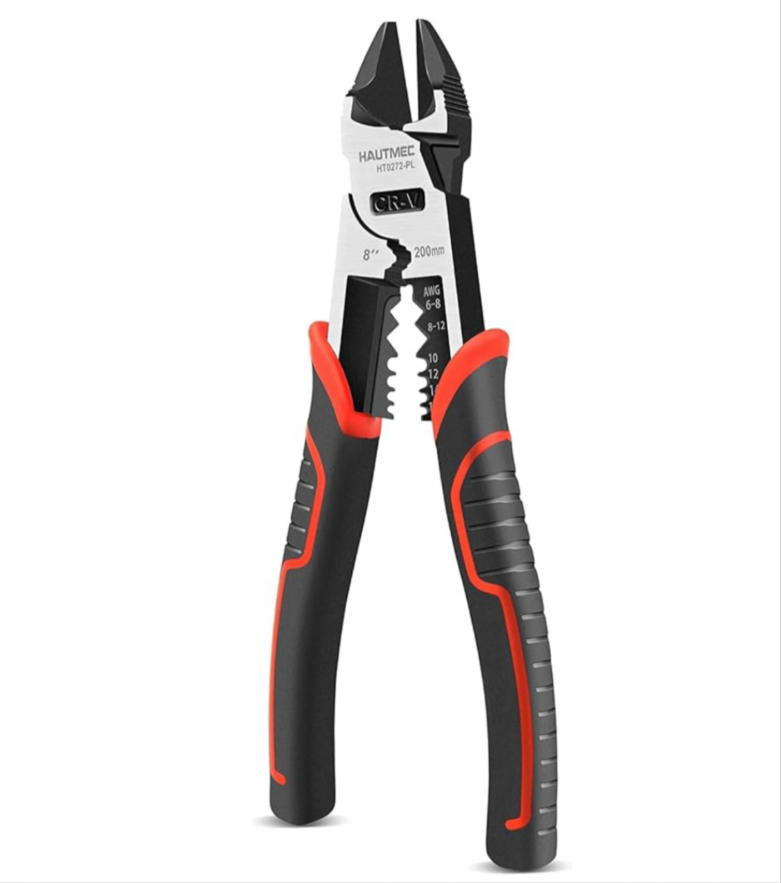 HAUTMEC 8" Wire Cutters,Pro-High Leverage Diagonal Pliers,4 in 1 Multifunction Heavy Duty Side Cutter