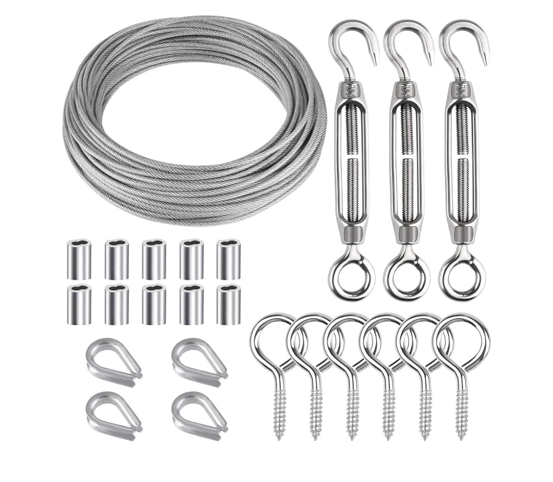 0) Catenary Wire 15mtrs - Garden Wire Metal Rope Kit -Stainless Steel M5 Turnbuckle Tensioner Cable