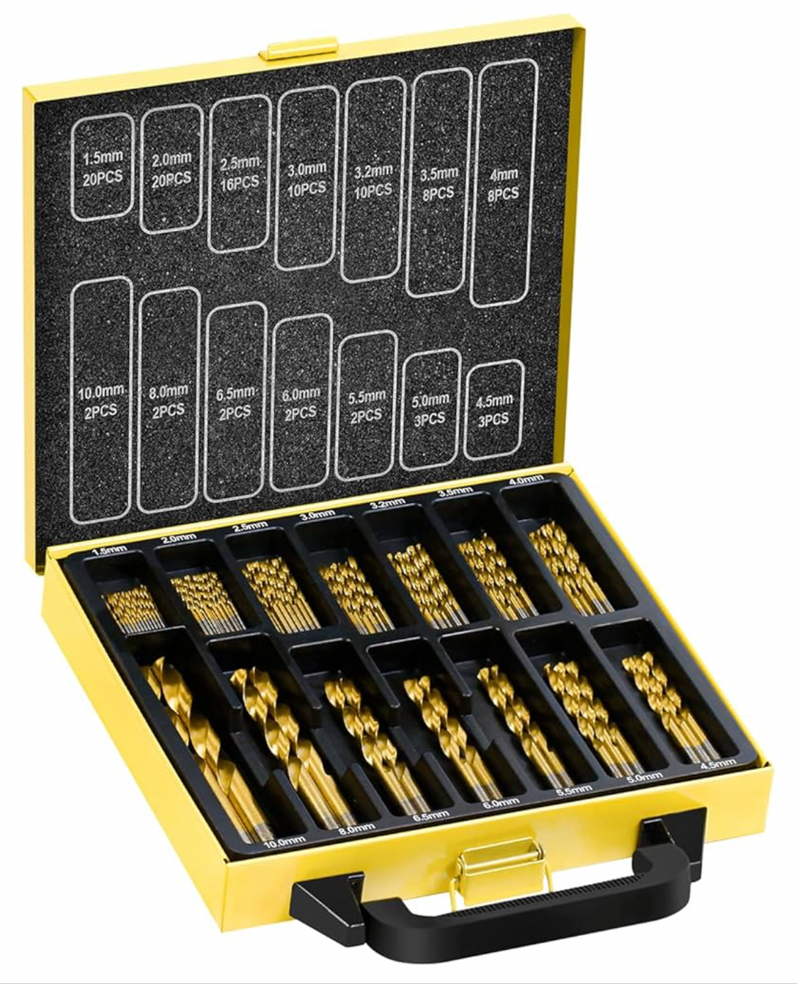 TOPEC 108 Pcs Drill Bit Set for Wood & Metal - Titanium Wood Drill Bits, High Speed Steel Drill Bit Kit Titanium Coated for Wood, Metal, Plastic, Aluminum Alloy with Storage Case