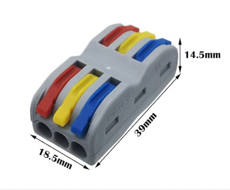 1) 13x 3way Conductor Connectors, 3 Way 6 Port Lever Quick Spring Connector