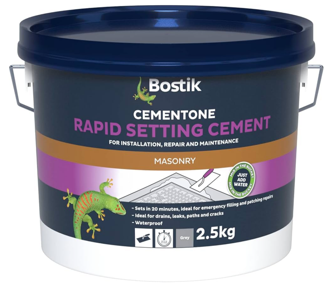 Cement Ready Mixed for Outdoor Use, Waterproof, Quick Drying - Concrete Mix Bundle - Cementone Rapid Setting Cement Mix 2.5kg with 5" Pointing Trowel, Gloves and Tips Card
