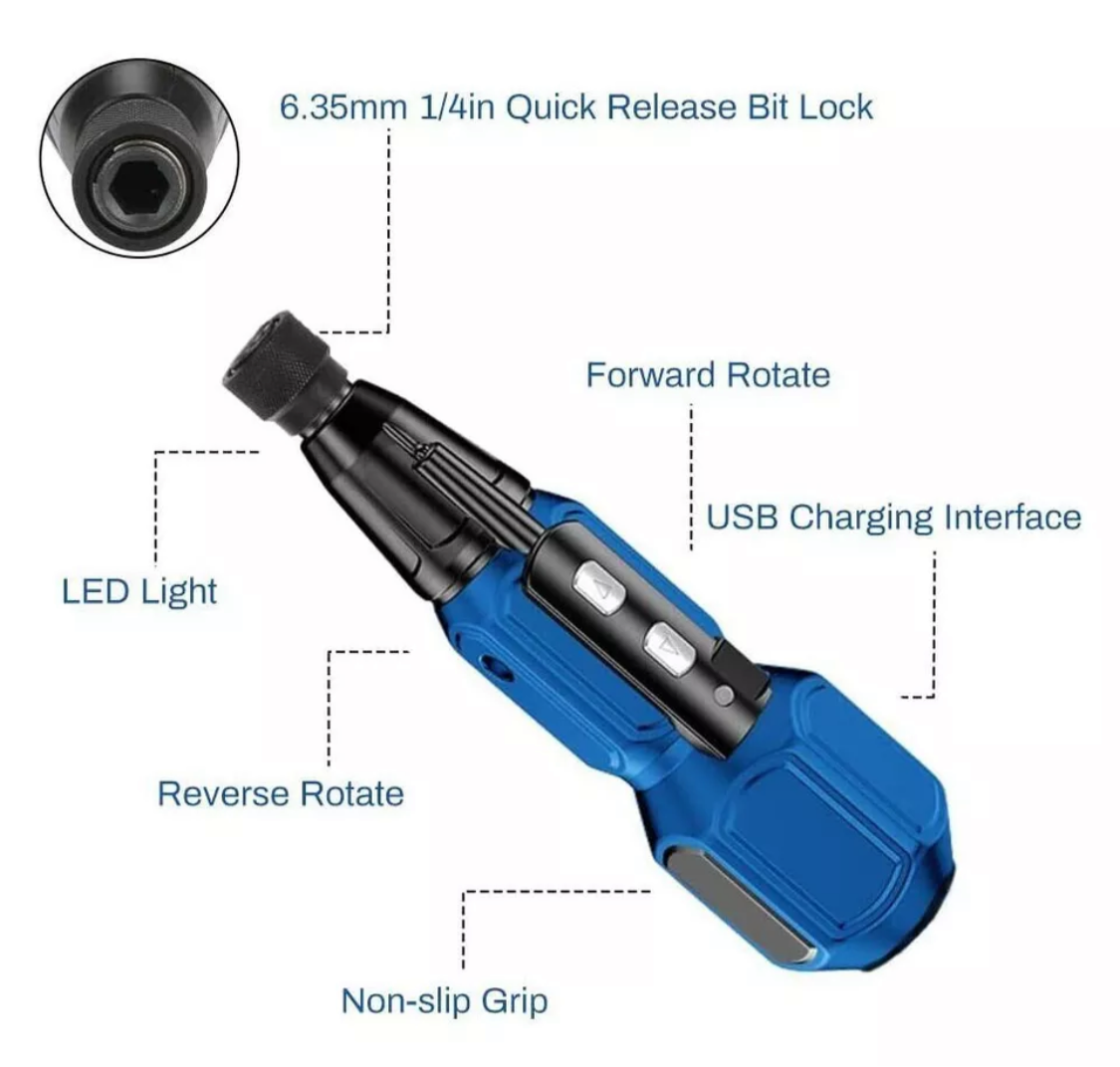LED Light Cordless Electric Screwdriver (Rechargeable) USB