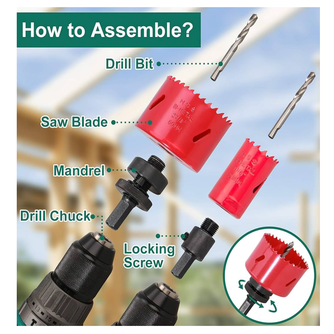 HYCHIKA Bi-Metal Hole Saw, 17 PCS Hole Saw Set 19mm-68mm, Cutting Depth: 40mm, Perfect for Drilling Soft Metal, Wood, PVC Board and Plastic