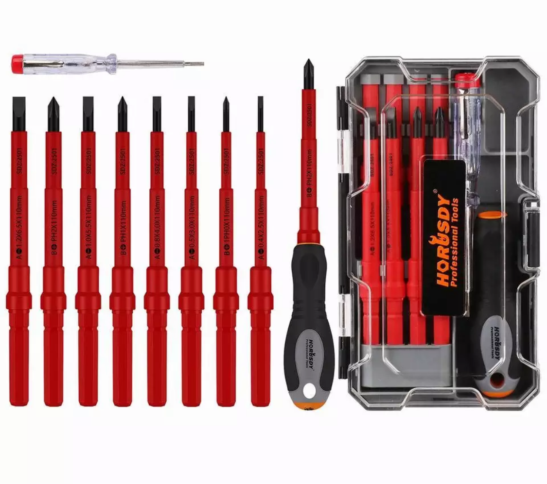 10PC 1000V VDE Insulated Slotted & Pozi Screwdriver Set Electrical Repair Tools