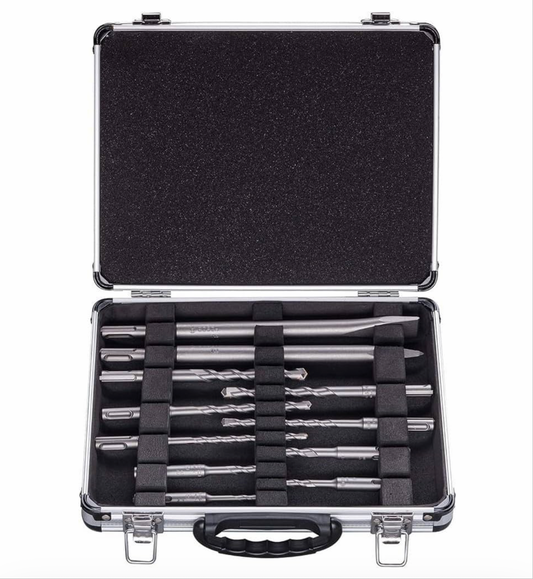 1) Bosch Professional 11-Piece SDS Plus Mixed Hammer Drill Bit and Chisel Set (for Concrete and Masonry; Accessories for Rotary Hammers)